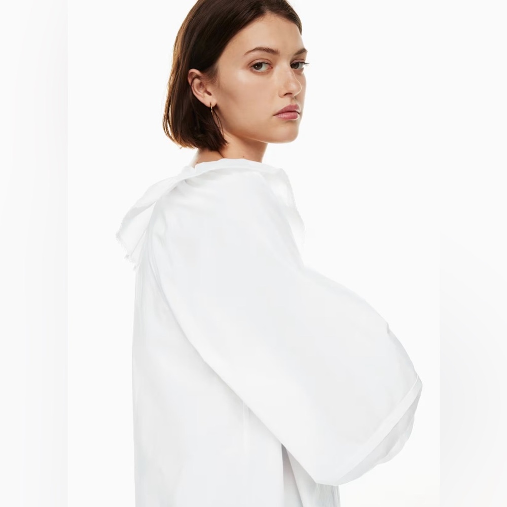 Aritzia Wilfred Verbena Poplin White Cotton Ruffle Boho Casual Relaxed Blouse L - Picture 6 of 17